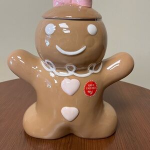Peppermint & Pine Large Gingerbread Girl Canister/ Cookie Jar with Pink …